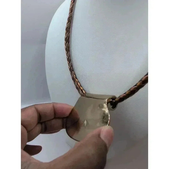 Chicos Goldtone Metal Hammered Disc Bronze Braided Rope Necklace - Picture 4 of 6